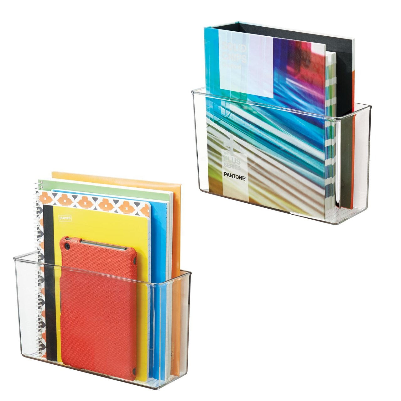 mDesign Modern Plastic Adhesive Storage Bin Container for Office, 2 Pack - Clear